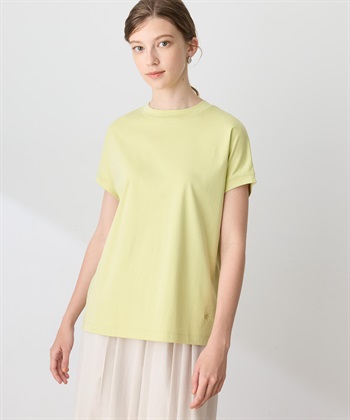 モックネックスムースTシャツ【接触冷感・吸水速乾】(ライトグリーン-M)