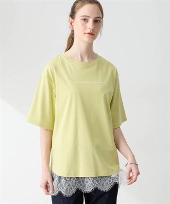 ラウンドヘムバックプリントTシャツ【接触冷感・吸水速乾】(ライトグリーン-M)