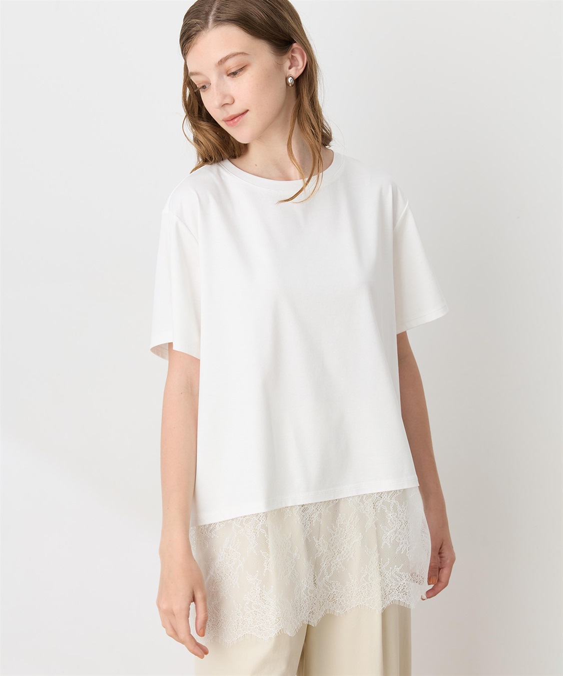 LE SOUK HOLIDAY 裾レースドッキングTシャツ【接触冷感】_main