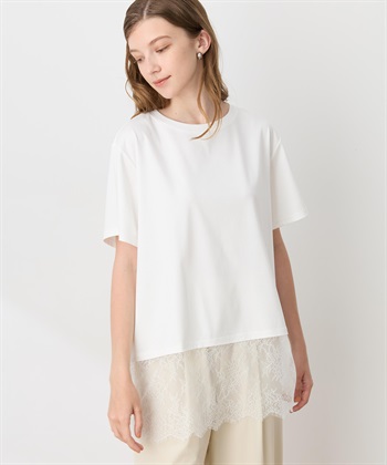 LE SOUK HOLIDAY 裾レースドッキングTシャツ【接触冷感】