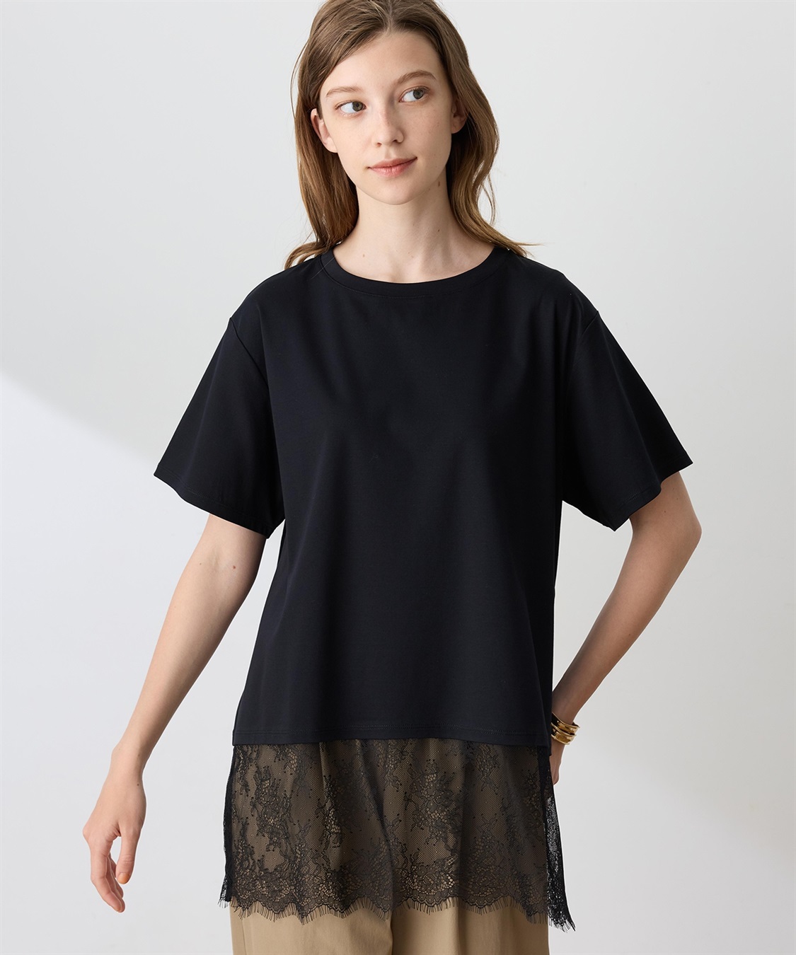 LE SOUK HOLIDAY 裾レースドッキングTシャツ【接触冷感】_variation_1