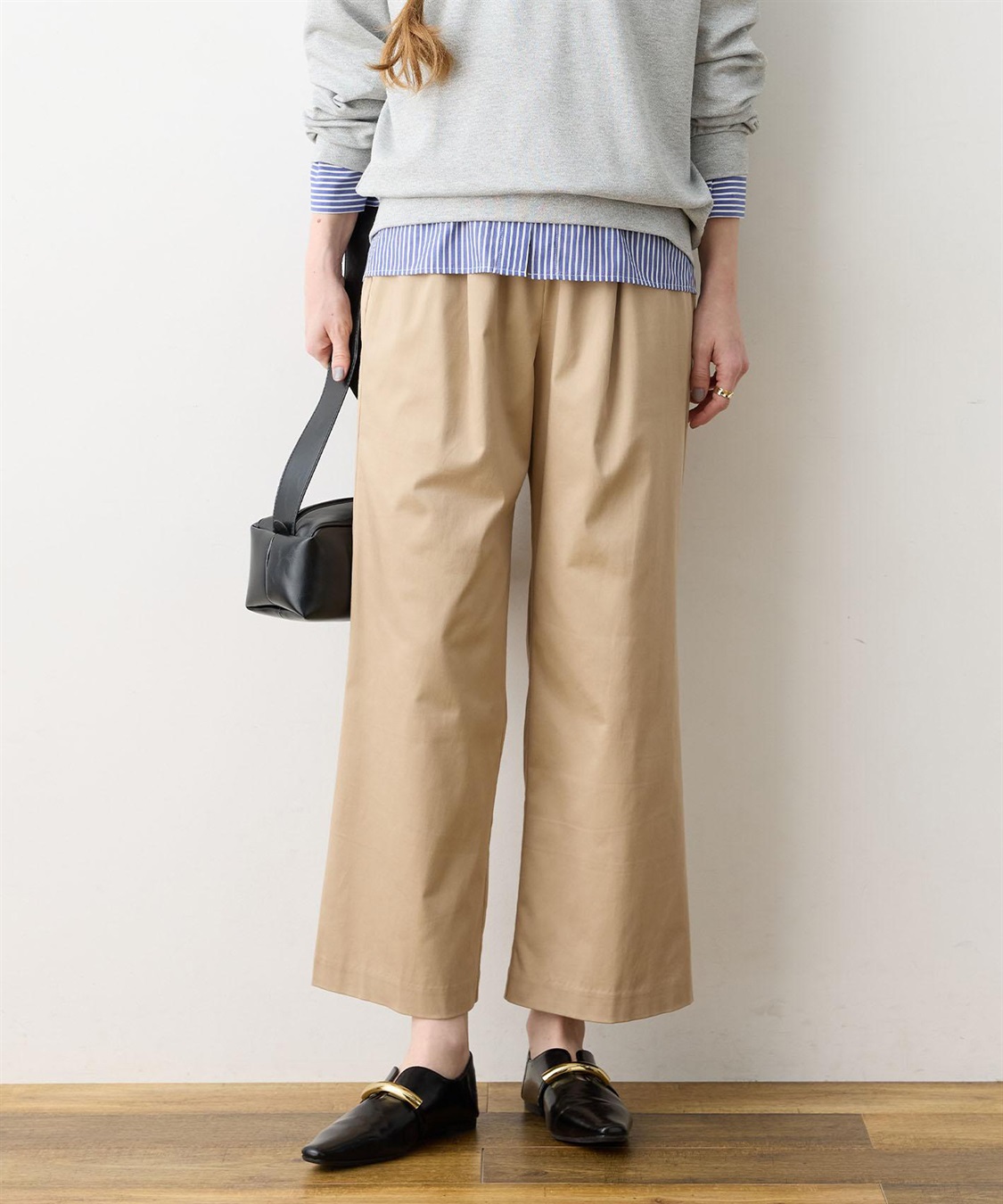 LE SOUK HOLIDAY ストレッチタックワイドパンツ【ウエストゴム・サスティナブル素材】_main