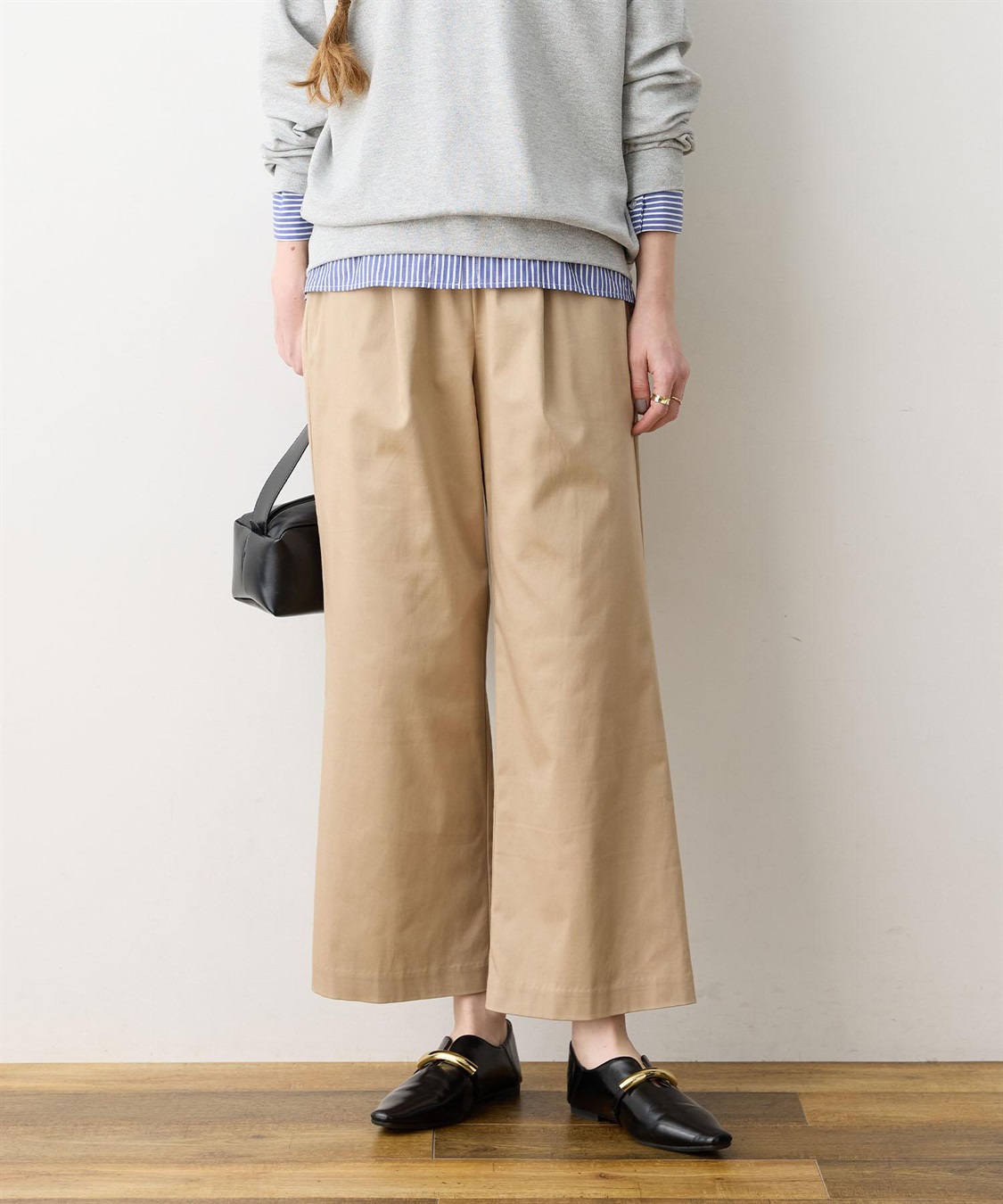 LE SOUK HOLIDAY ストレッチタックワイドパンツ【ウエストゴム・サスティナブル素材】_variation_4