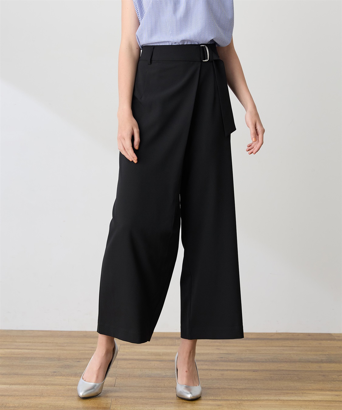 LE SOUK HOLIDAY ベルト付きストレッチワイドパンツ【接触冷感・UVカット・シワになりにくい・後ろウエストゴム】_variation_1
