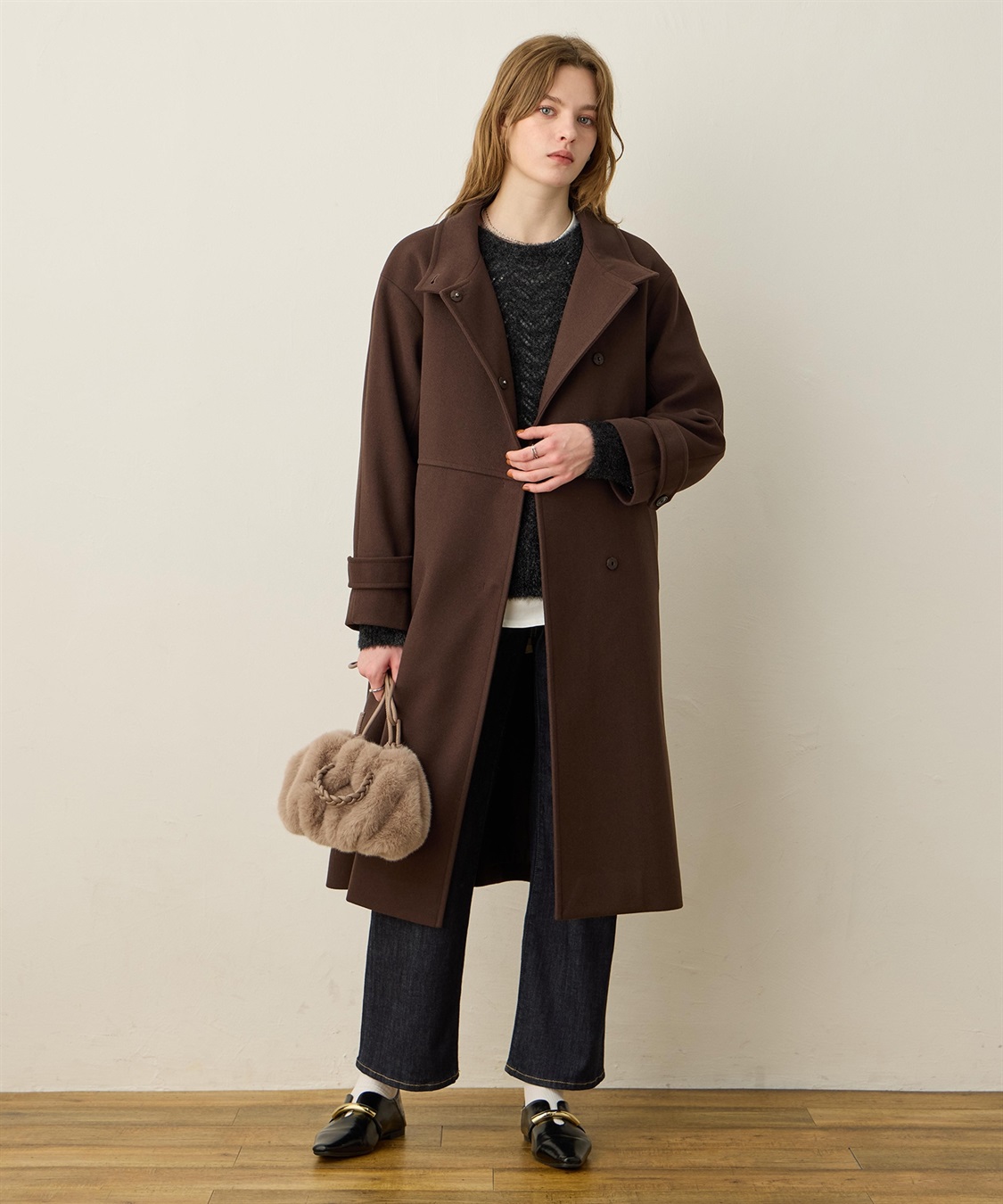 LE SOUK HOLIDAY フェイクウールスタンドカラーロングコート_variation_3