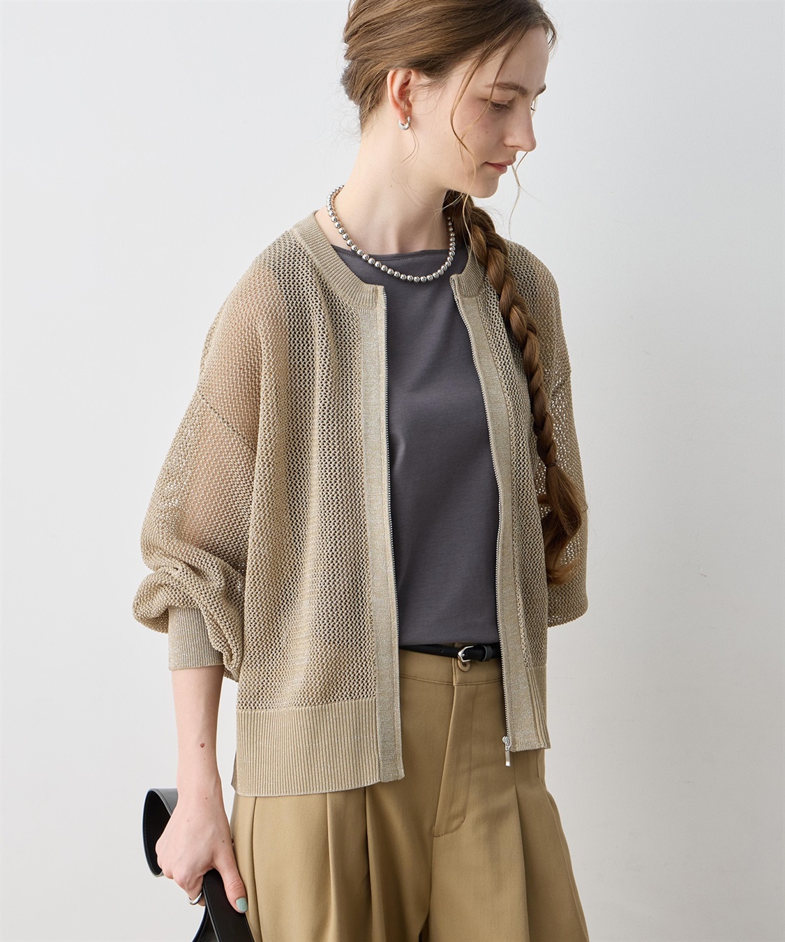 LE SOUK HOLIDAY ラメメッシュジップアップブルゾン【ハンドウォッシャブル】_variation_2