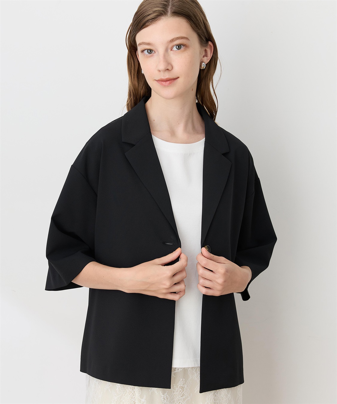 LE SOUK HOLIDAY ハーフスリーブストレッチシャツジャケット【接触冷感・UVカット・シワになりくい】_variation_1