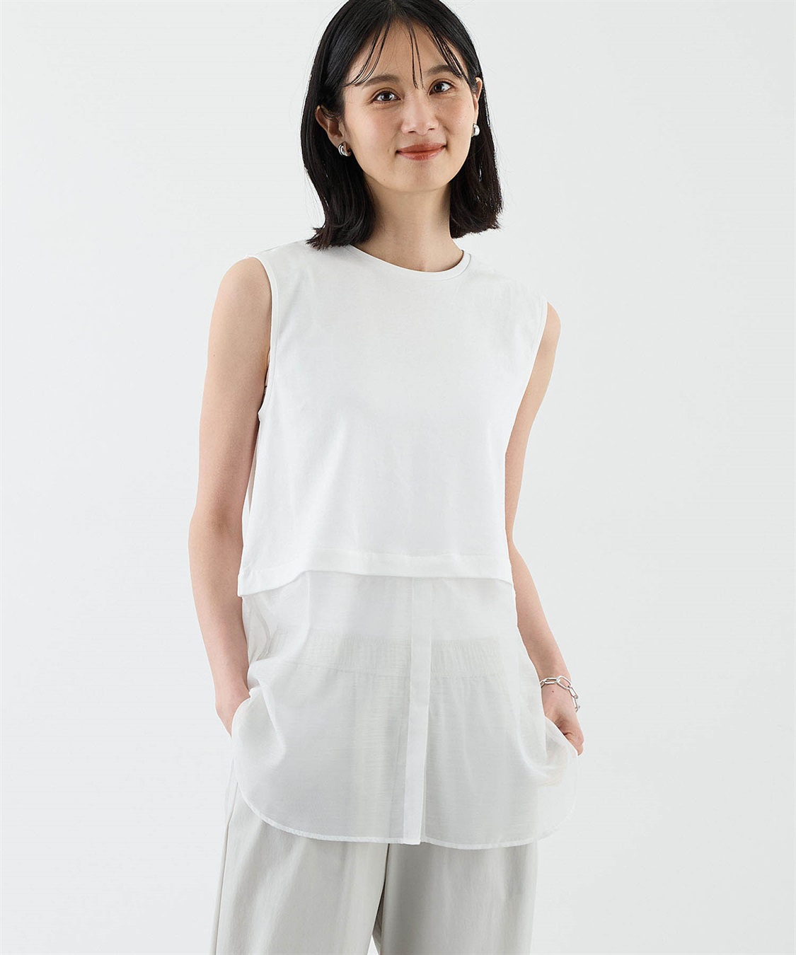A/C DESIGN BY ALPHA CUBIC 裾シアーノースリーブトップス_main