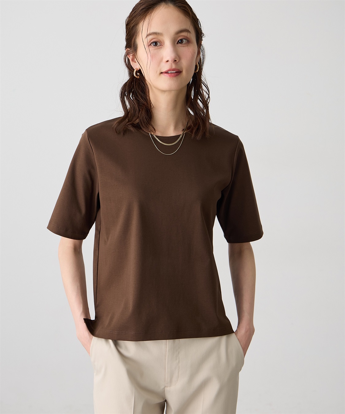 A/C DESIGN BY ALPHA CUBIC クルーネックTシャツ【すごツヤ・UVカット・接触冷感】_main