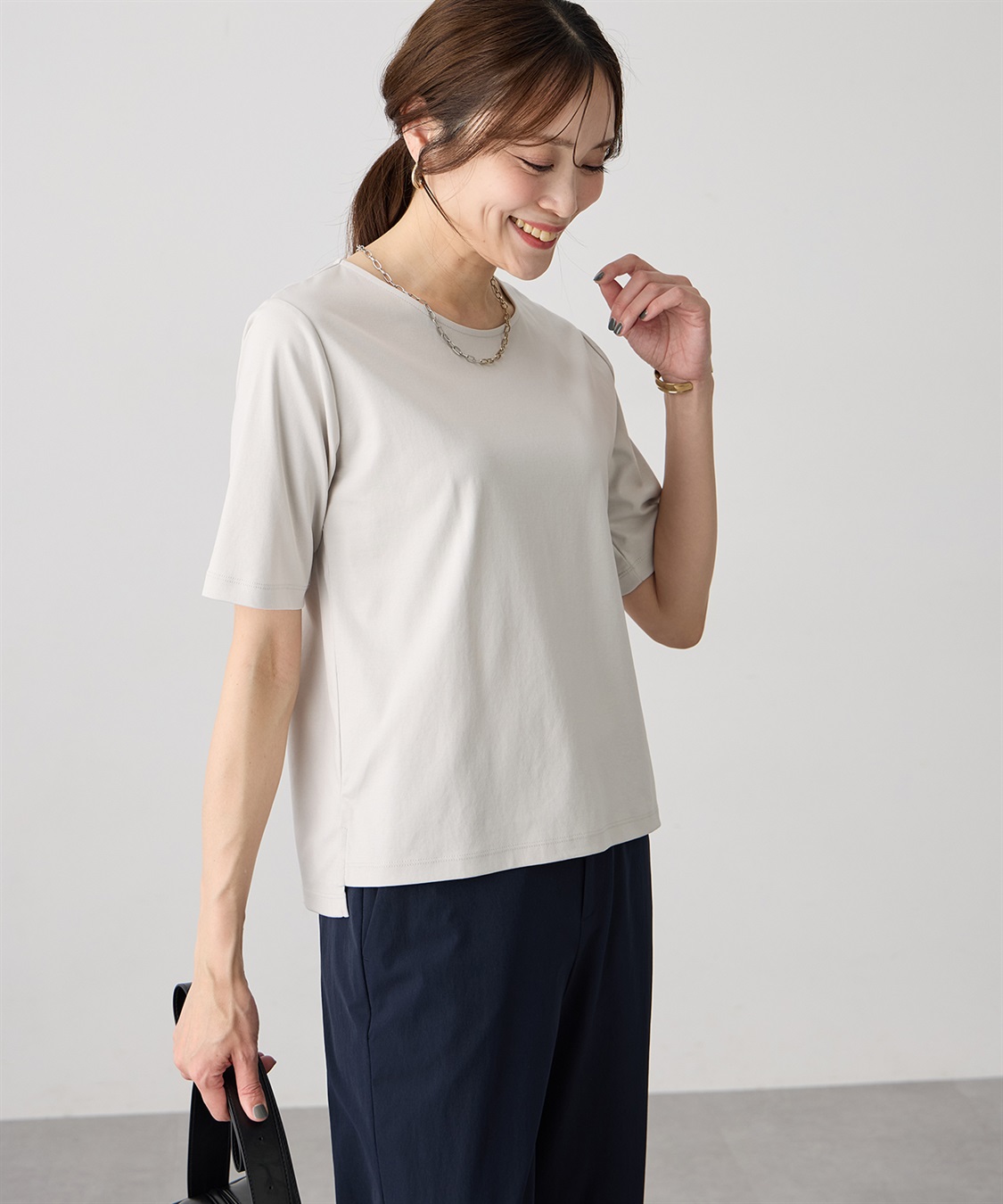 A/C DESIGN BY ALPHA CUBIC クルーネックTシャツ【すごツヤ・UVカット・接触冷感】_variation_1