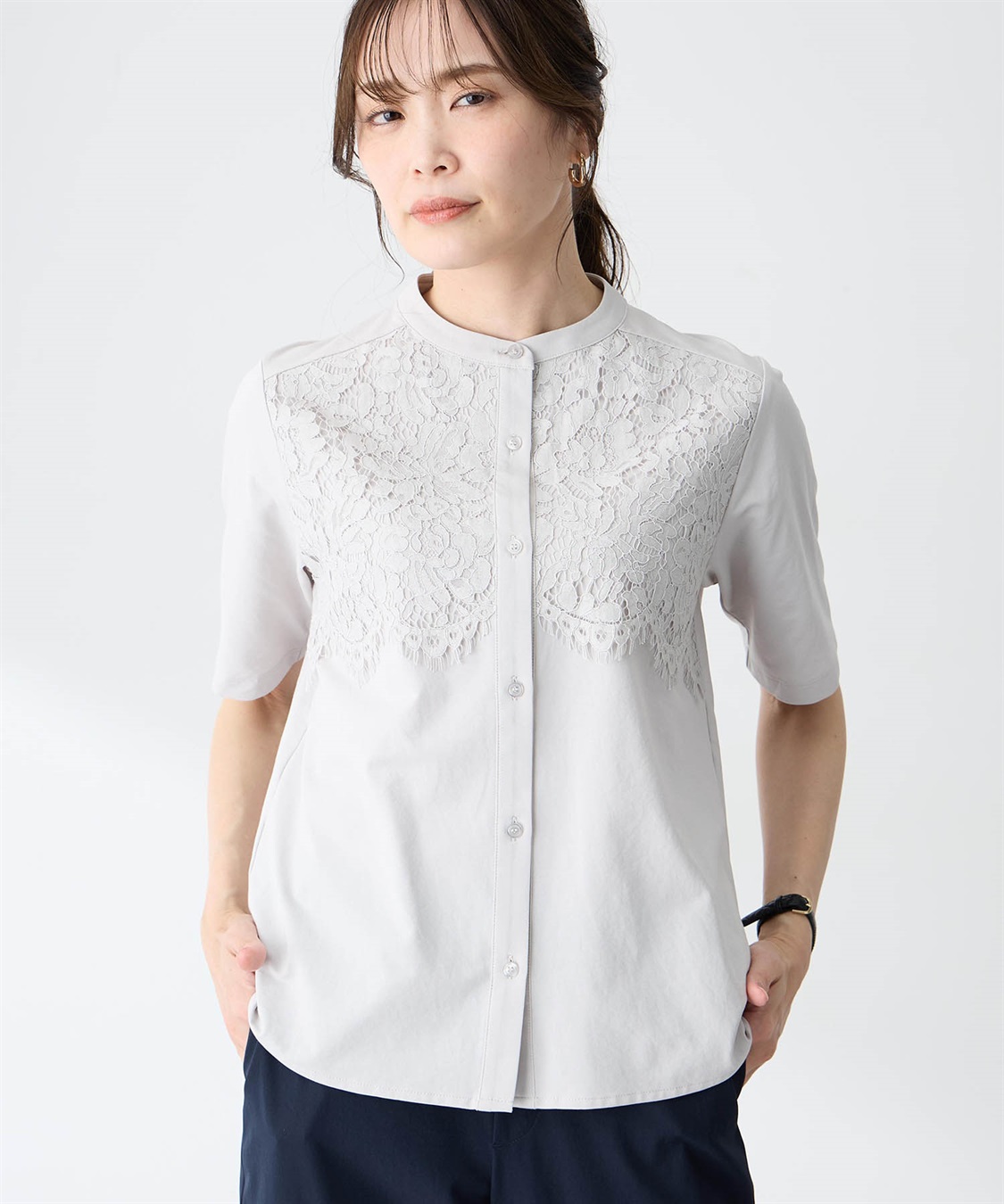 A/C DESIGN BY ALPHA CUBIC レース切替Tブラウス【接触冷感・UVカット・遮熱】_variation_1