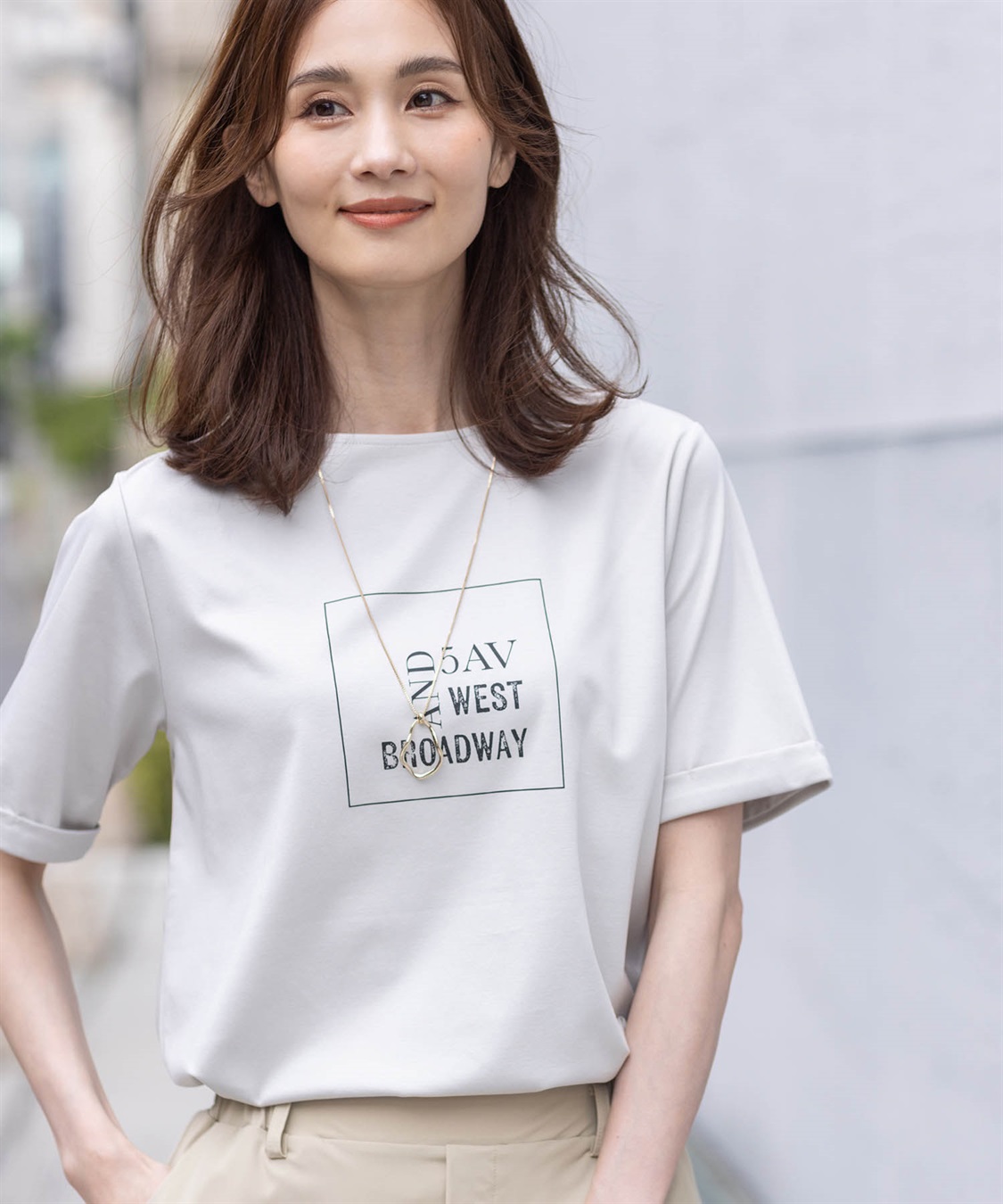 A/C DESIGN BY ALPHA CUBIC 【ALCOLLAGEプリント】プリントボートネックＴシャツ【すごツヤ・UVカット・接触冷感】_variation_1