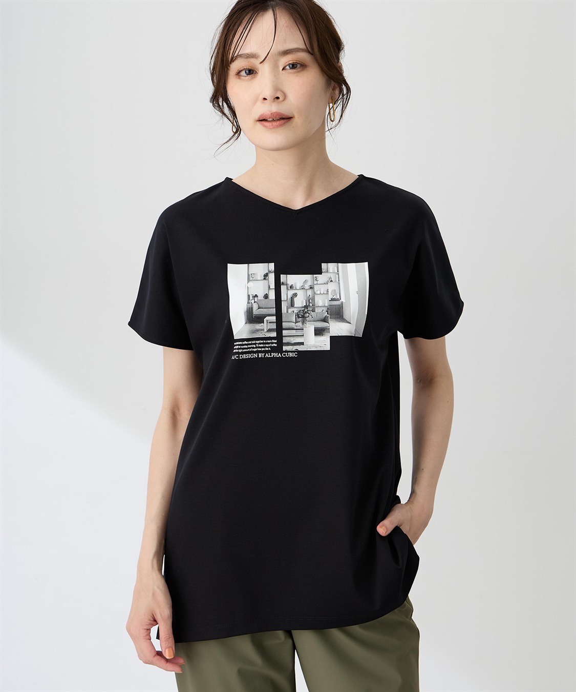 A/C DESIGN BY ALPHA CUBIC 【ALCOLLAGEプリント】フォトプリントストライプＴシャツ【すごツヤ・UVカット・接触冷感】_variation_2