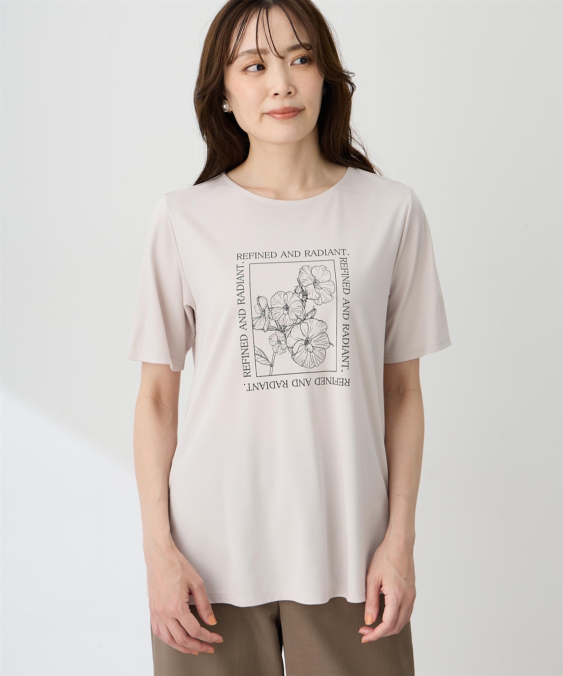 A/C DESIGN BY ALPHA CUBIC フラワーイラストプリントＴシャツ【ひやツヤ・UVカット・接触冷感】_variation_1