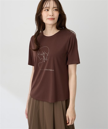 モチーフプリントＴシャツ【ひやツヤ・UVカット・接触冷感】(ブラウン-M)