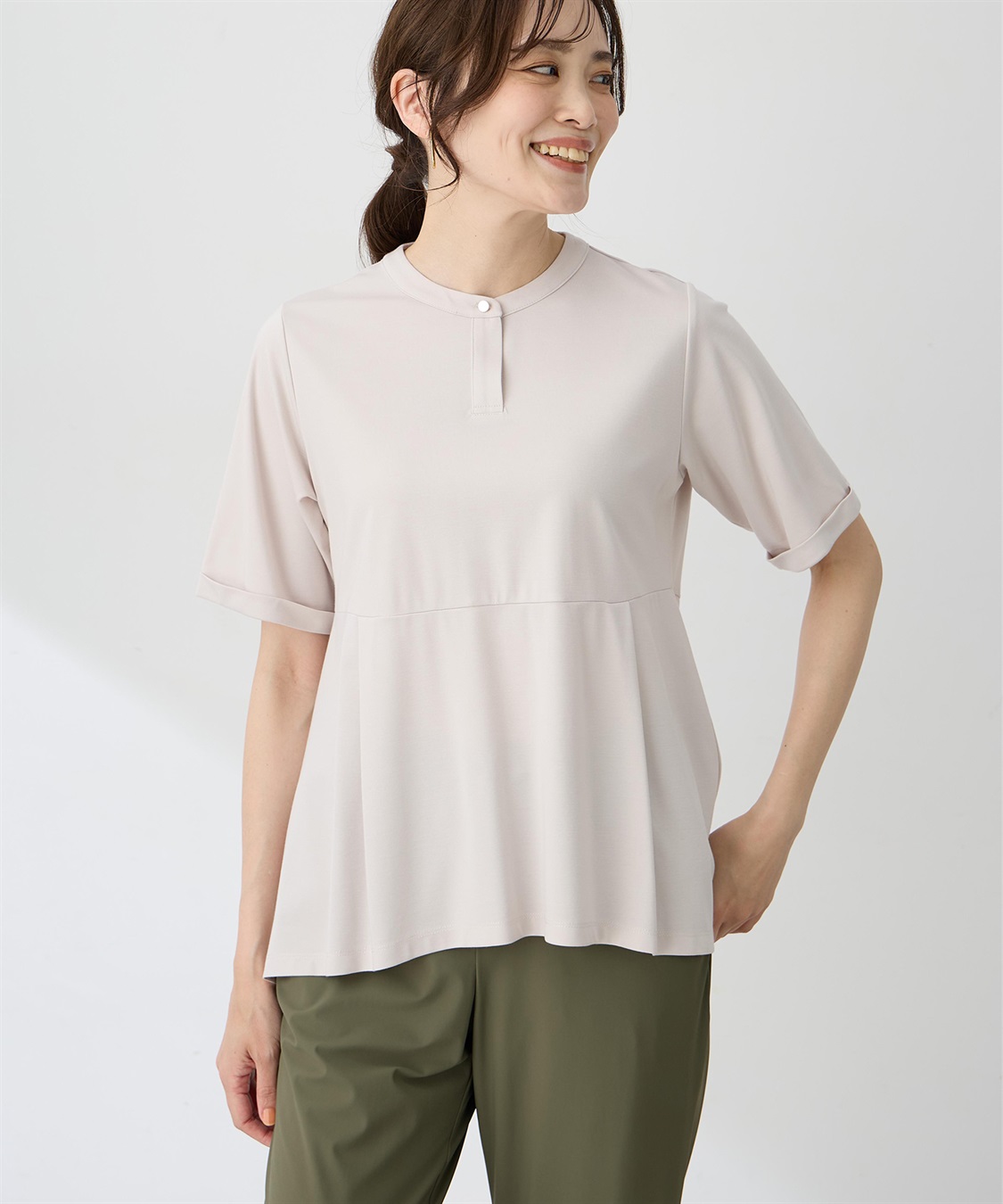 A/C DESIGN BY ALPHA CUBIC クルーネックペプラムTシャツ【ひやツヤ・UVカット・接触冷感】_main