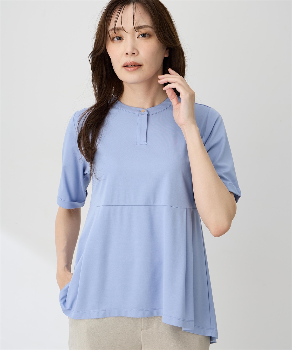 A/C DESIGN BY ALPHA CUBIC クルーネックペプラムTシャツ【ひやツヤ・UVカット・接触冷感】_variation_2