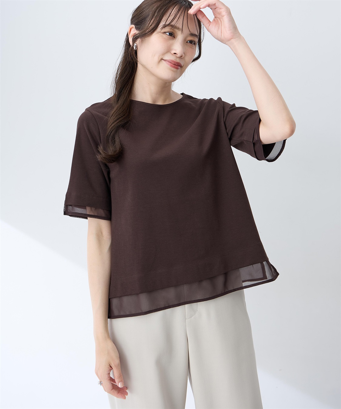 A/C DESIGN BY ALPHA CUBIC シフォンドッキングTシャツ【接触冷感・UVカット】_variation_1