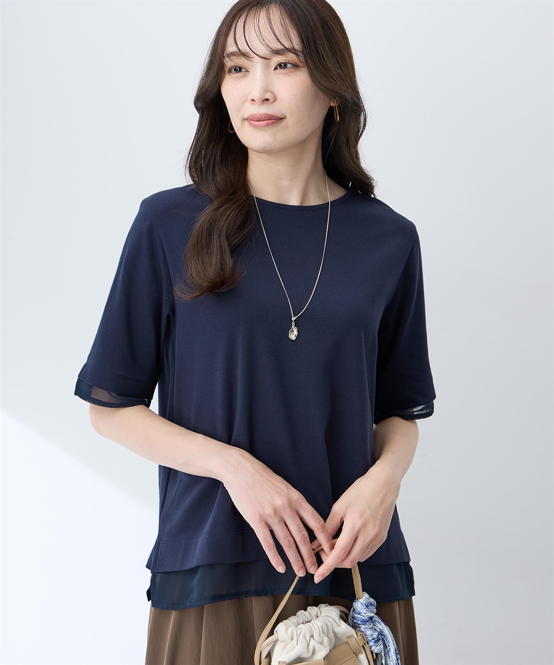 A/C DESIGN BY ALPHA CUBIC シフォンドッキングTシャツ【接触冷感・UVカット】_variation_2