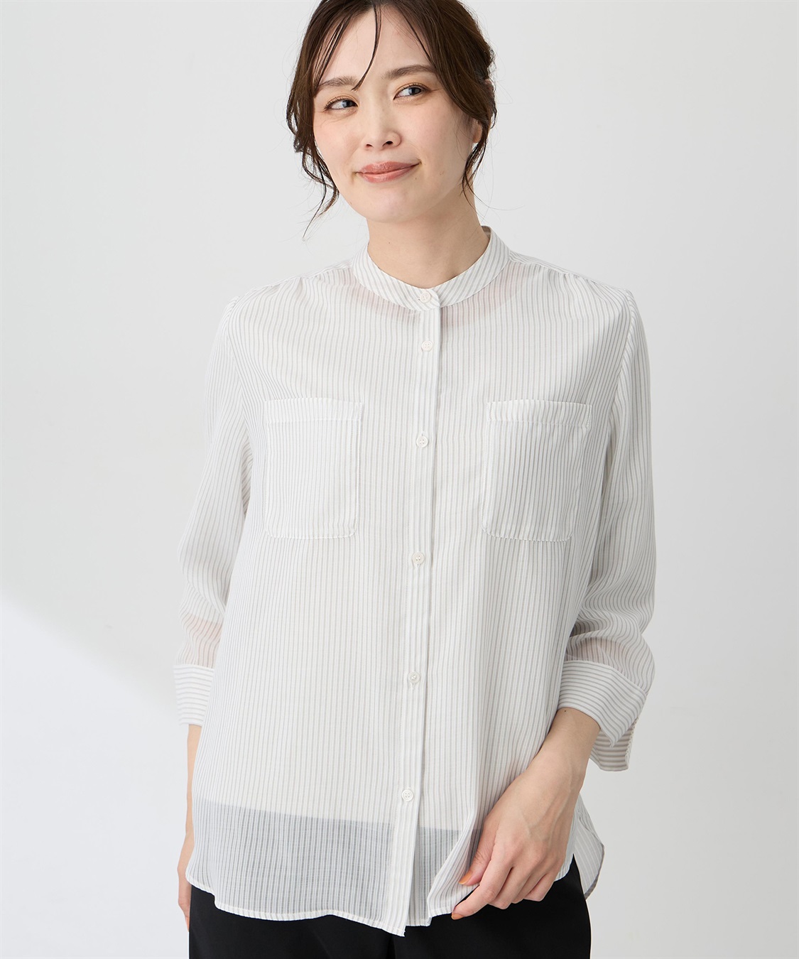 A/C DESIGN BY ALPHA CUBIC シアーストライプバンドカラーシャツ_variation_1