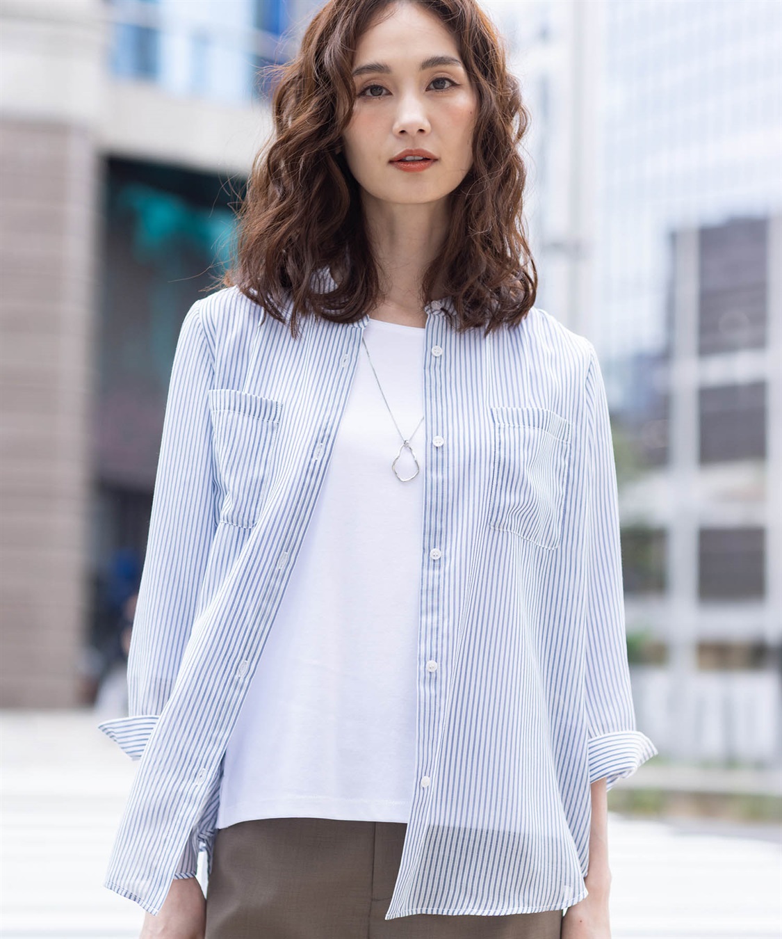 A/C DESIGN BY ALPHA CUBIC シアーストライプバンドカラーシャツ_variation_2
