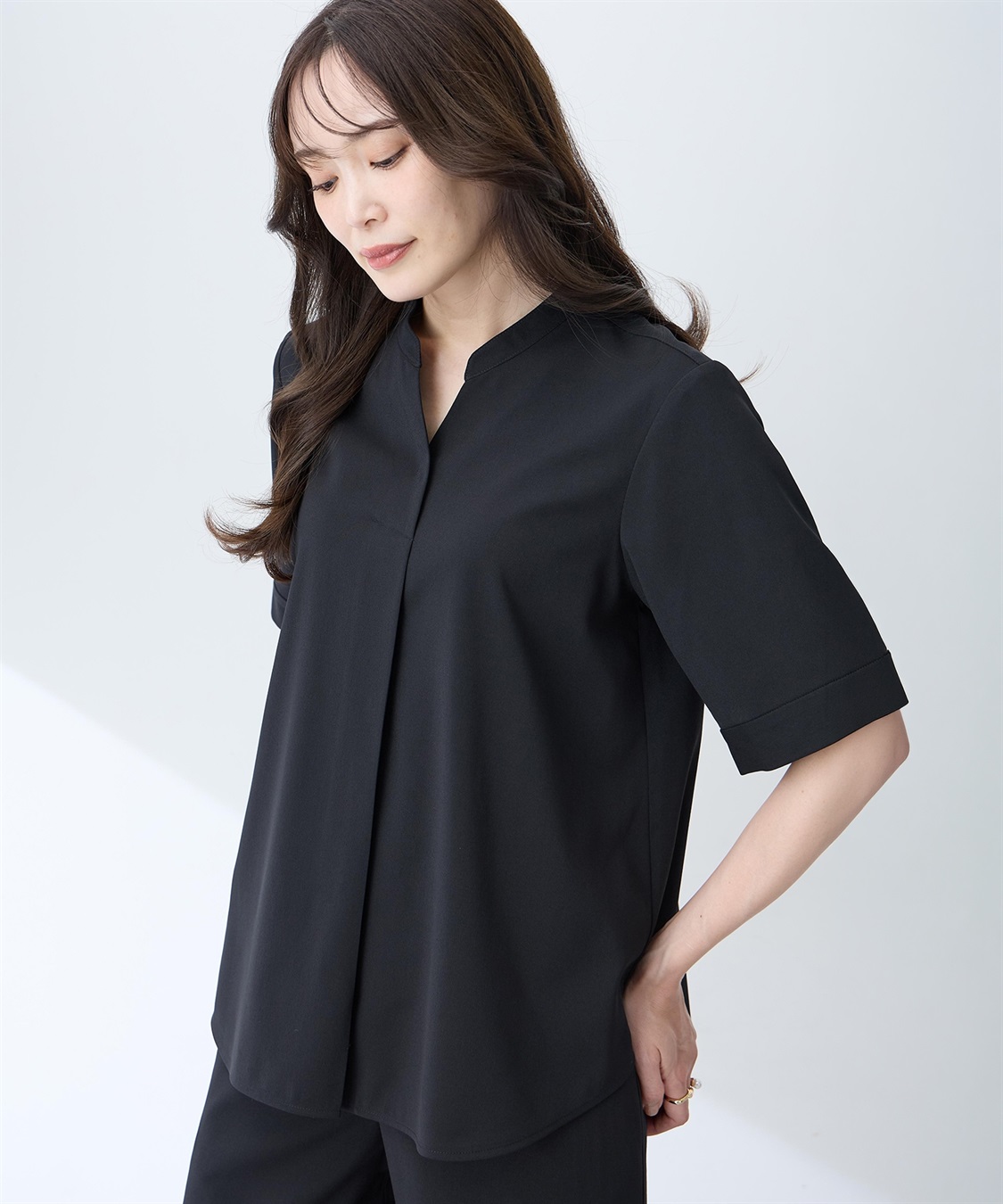 A/C DESIGN BY ALPHA CUBIC ストレッチスキッパーブラウス【接触冷感・UVカット・遮熱・セットアップ対応】_variation_1