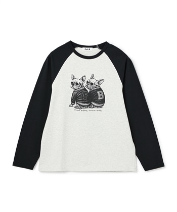 【for owners】　プリントTシャツ（BUHI skull）　Cul-B/キューブ/愛犬(グレー×クロ-Ｌ)