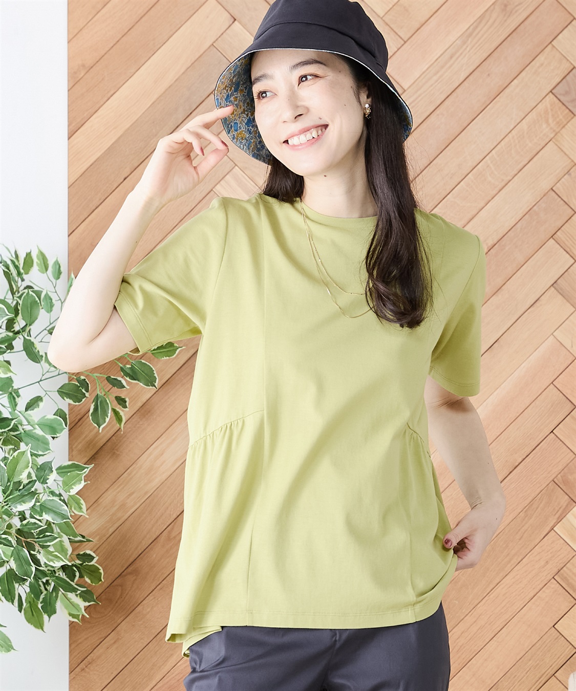 DECOY 【汗染み防止・UVカット・接触冷感】ひやさらギャザー切替チュニックTシャツ_main