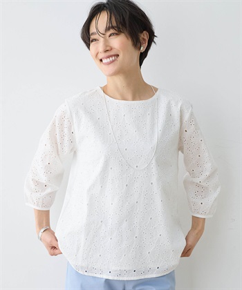 DECOY 【ひやさらコットン】【UVカット】刺しゅう切替Tシャツ_variationthumb_1