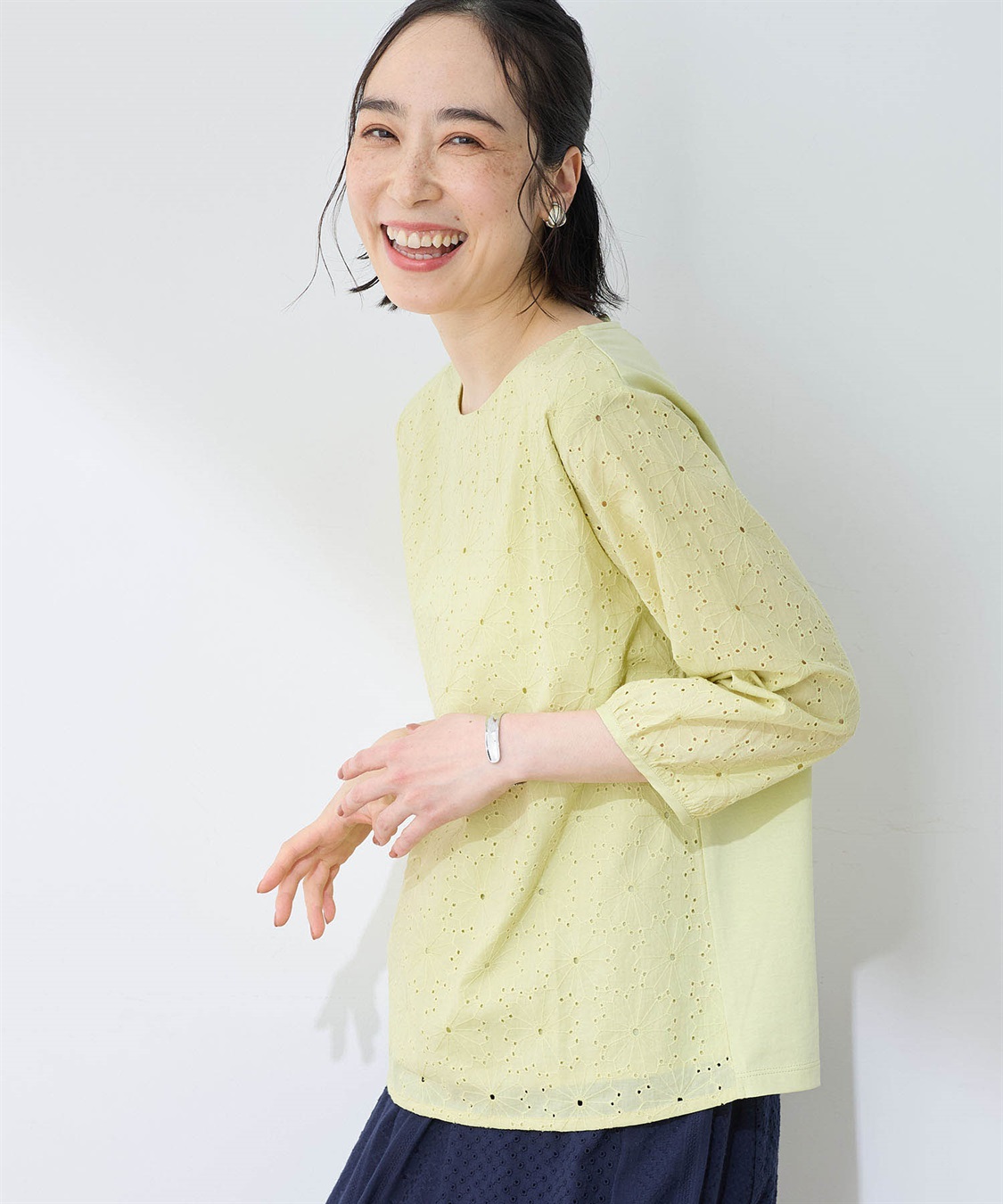 DECOY 【ひやさらコットン】【UVカット】刺しゅう切替Tシャツ_variation_2