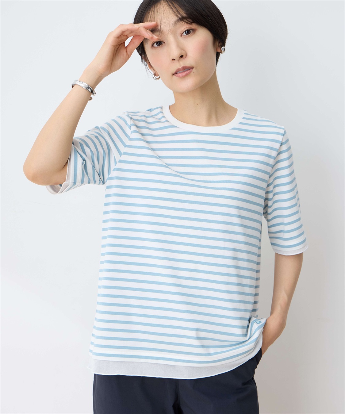 DECOY 部分シアーボーダーTシャツ_main