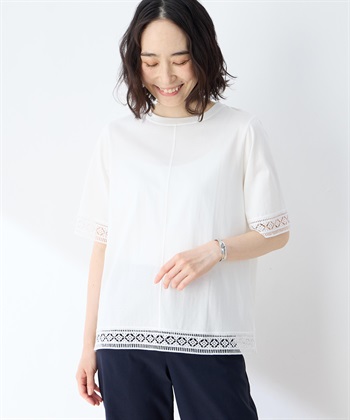 DECOY 【冷感】【UVカット】ひやさらコットンプレミアムレースＴシャツ_variationthumb_1
