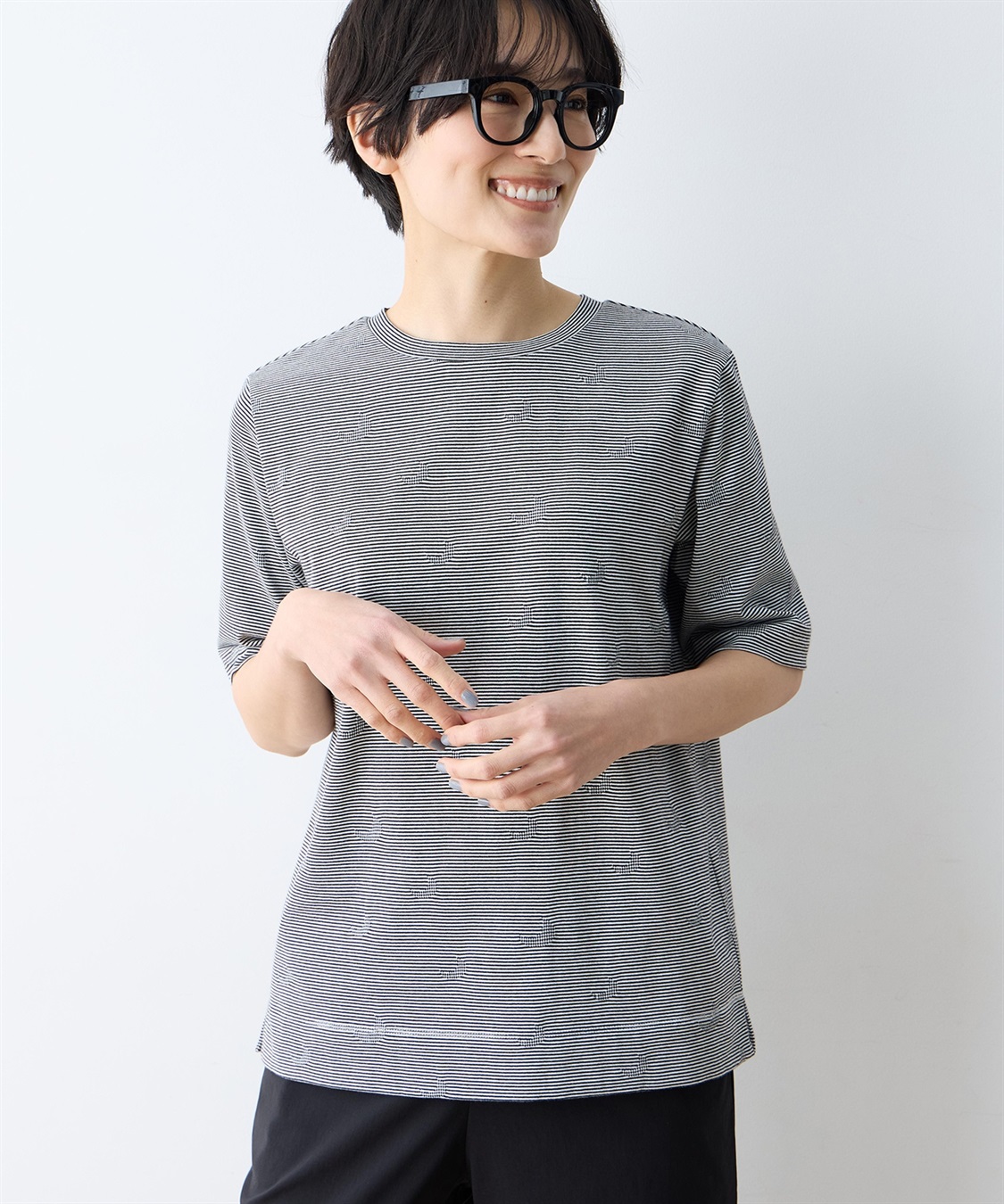 DECOY ミジンボーダー5分袖Tシャツ【オーガニックコットンブレンド】_variation_1