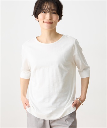 DECOY 【ひやさらコットン】ジャガード6分袖Tシャツ【綿100％・接触冷感・UVカット】_variationthumb_1