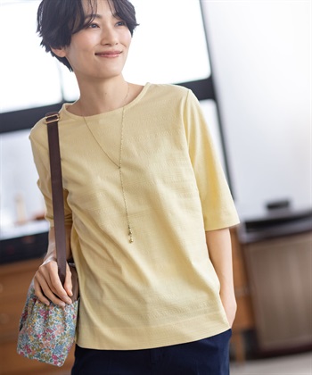 DECOY 【ひやさらコットン】ジャガード6分袖Tシャツ【綿100％・接触冷感・UVカット】_variationthumb_2