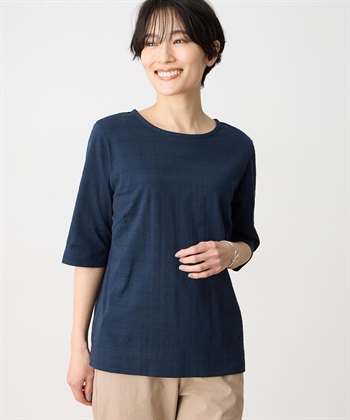 DECOY 【ひやさらコットン】ジャガード6分袖Tシャツ【綿100％・接触冷感・UVカット】_variationthumb_3
