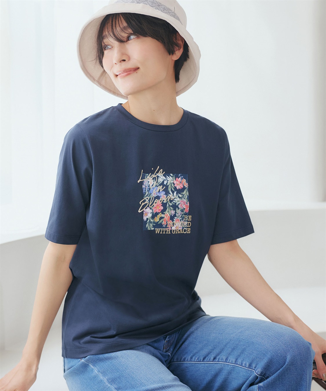 DECOY 【ひやさらコットン】フラワープリントTシャツ【綿100％・接触冷感・UVカット】_main