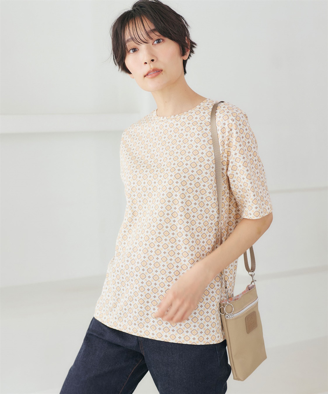 DECOY 【ひやさらコットン】小紋柄プリントTシャツ【綿100％・接触冷感・UVカット】_main
