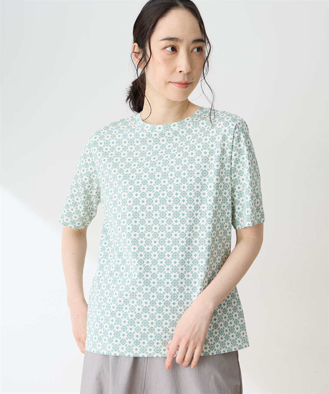 DECOY 【ひやさらコットン】小紋柄プリントTシャツ【綿100％・接触冷感・UVカット】_variation_2