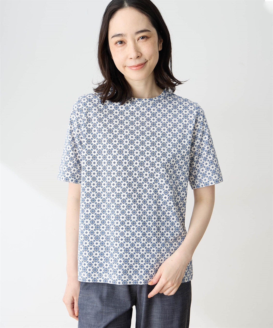 DECOY 【ひやさらコットン】小紋柄プリントTシャツ【綿100％・接触冷感・UVカット】_variation_3