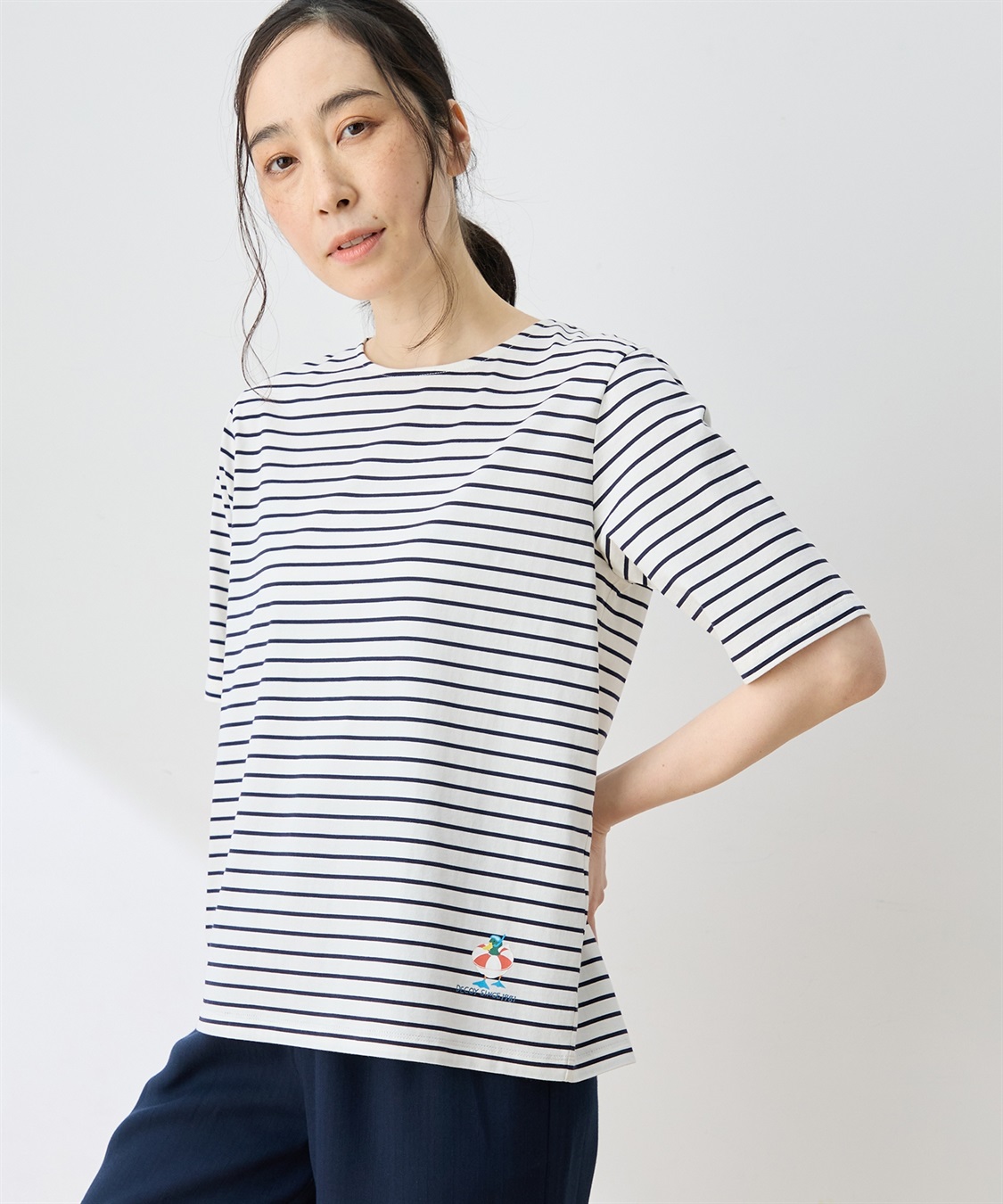 DECOY 【ひやさらコットン トムさんコラボ】コイくんプリントボーダーTシャツ【綿100％・接触冷感・UVカット】_variation_1