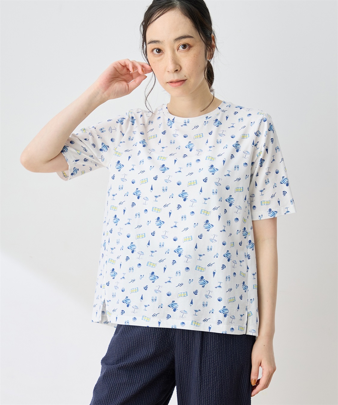 DECOY 【ひやさらコットン トムさんコラボ】コイくん総柄プリントTシャツ【綿100％・接触冷感・UVカット】_main