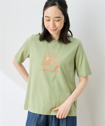 【ひやさらコットン トムさんコラボ】コイくんプリントTシャツ【綿100％・接触冷感・UVカット】(グリーン-M)