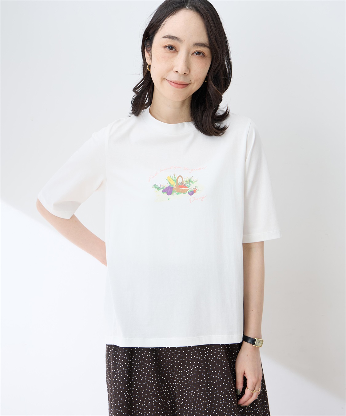 DECOY 【ひやさらコットン】モックネックベジタブルプリント5分袖Tシャツ【綿100％・接触冷感・UVカット】_variation_1