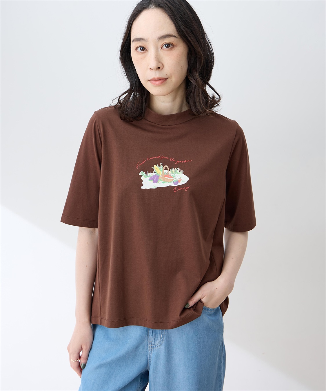 DECOY 【ひやさらコットン】モックネックベジタブルプリント5分袖Tシャツ【綿100％・接触冷感・UVカット】_variation_2