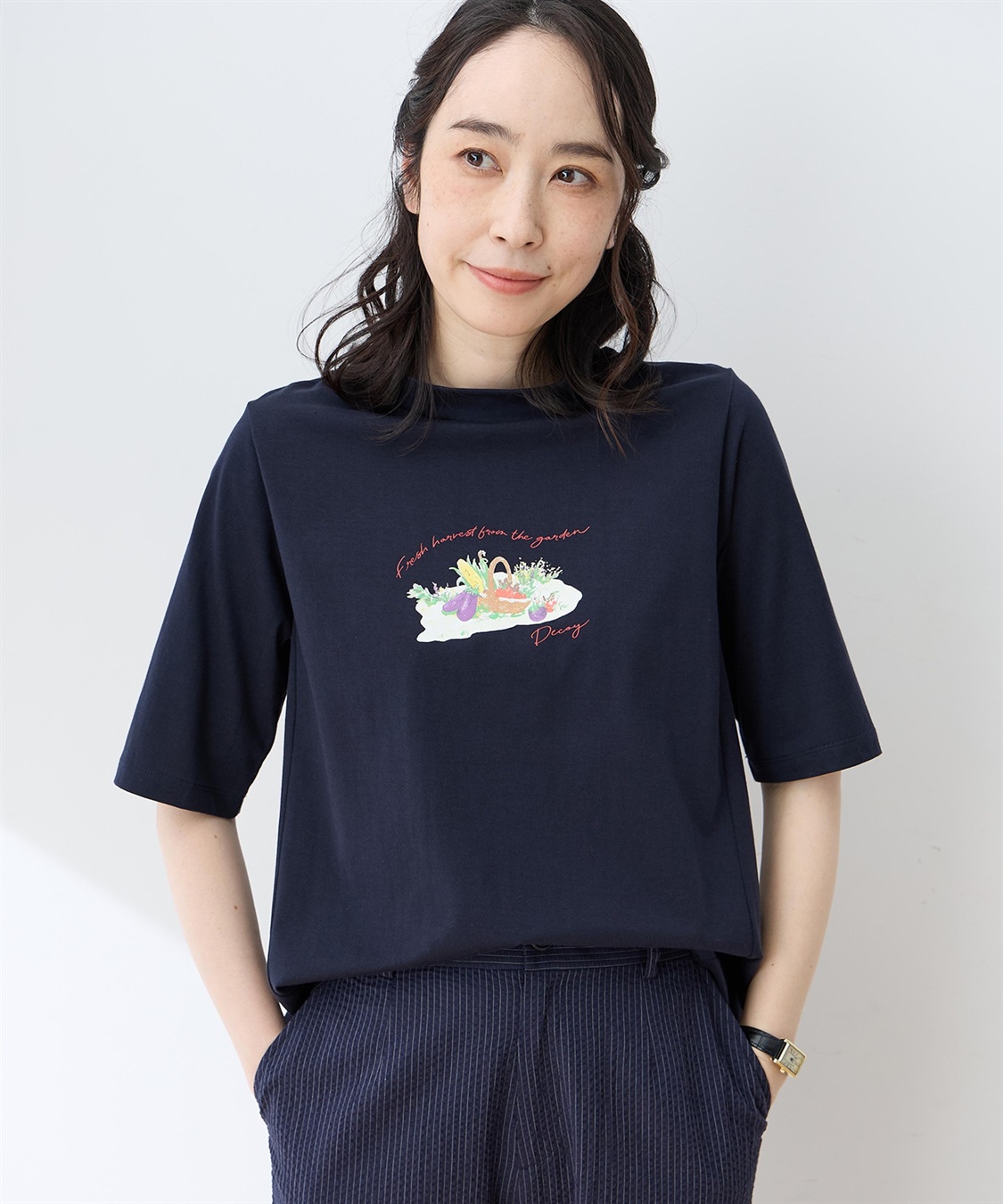 DECOY 【ひやさらコットン】モックネックベジタブルプリント5分袖Tシャツ【綿100％・接触冷感・UVカット】_variation_3