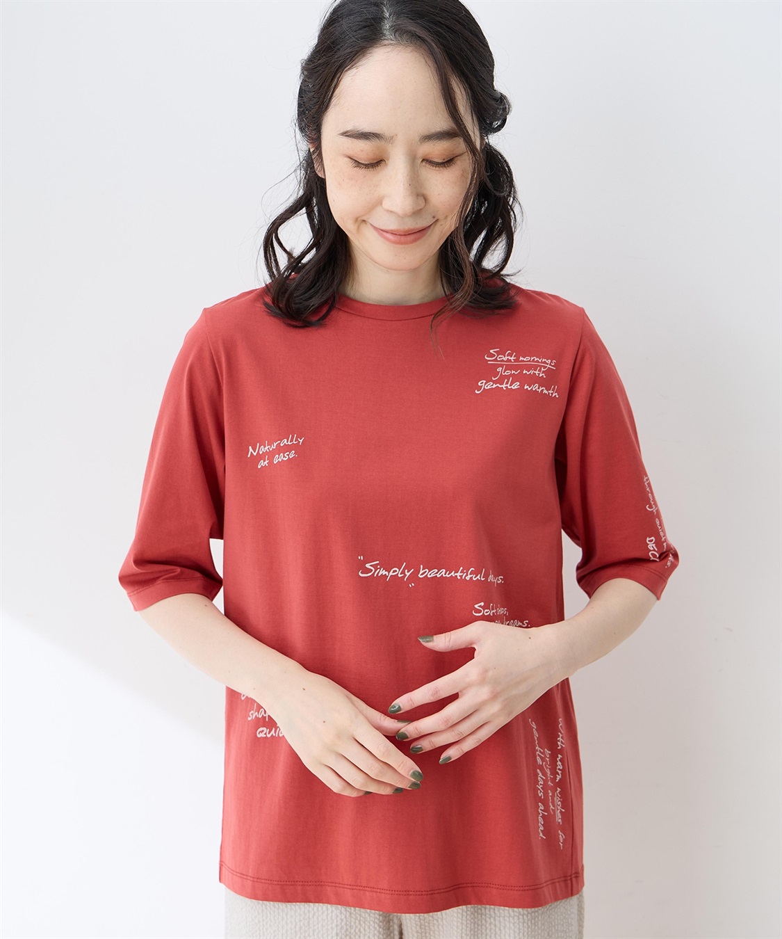 DECOY 【ひやさらコットン】メッセージプリントバックタック6分袖Tシャツ【綿100％・接触冷感・UVカット】_variation_1