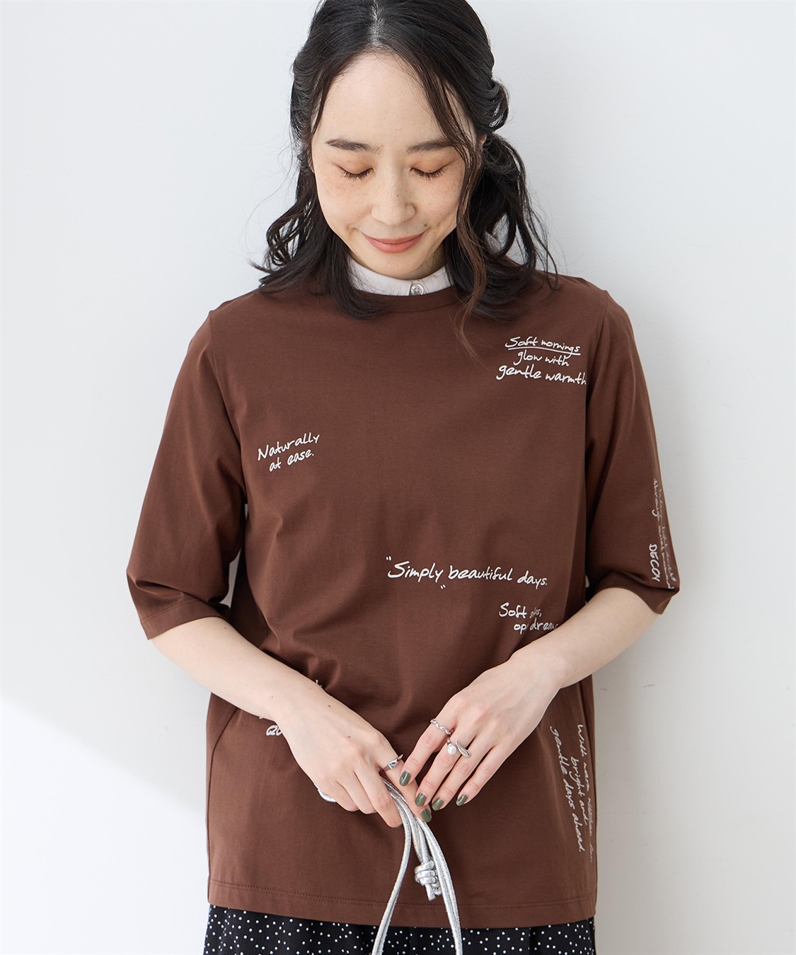 DECOY 【ひやさらコットン】メッセージプリントバックタック6分袖Tシャツ【綿100％・接触冷感・UVカット】_variation_2
