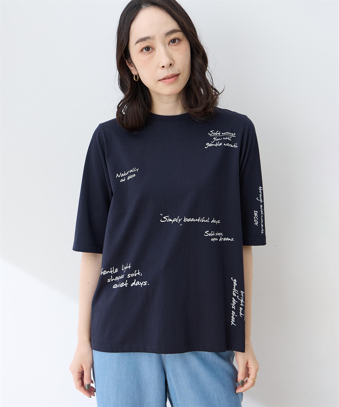DECOY 【ひやさらコットン】メッセージプリントバックタック6分袖Tシャツ【綿100％・接触冷感・UVカット】_variation_3