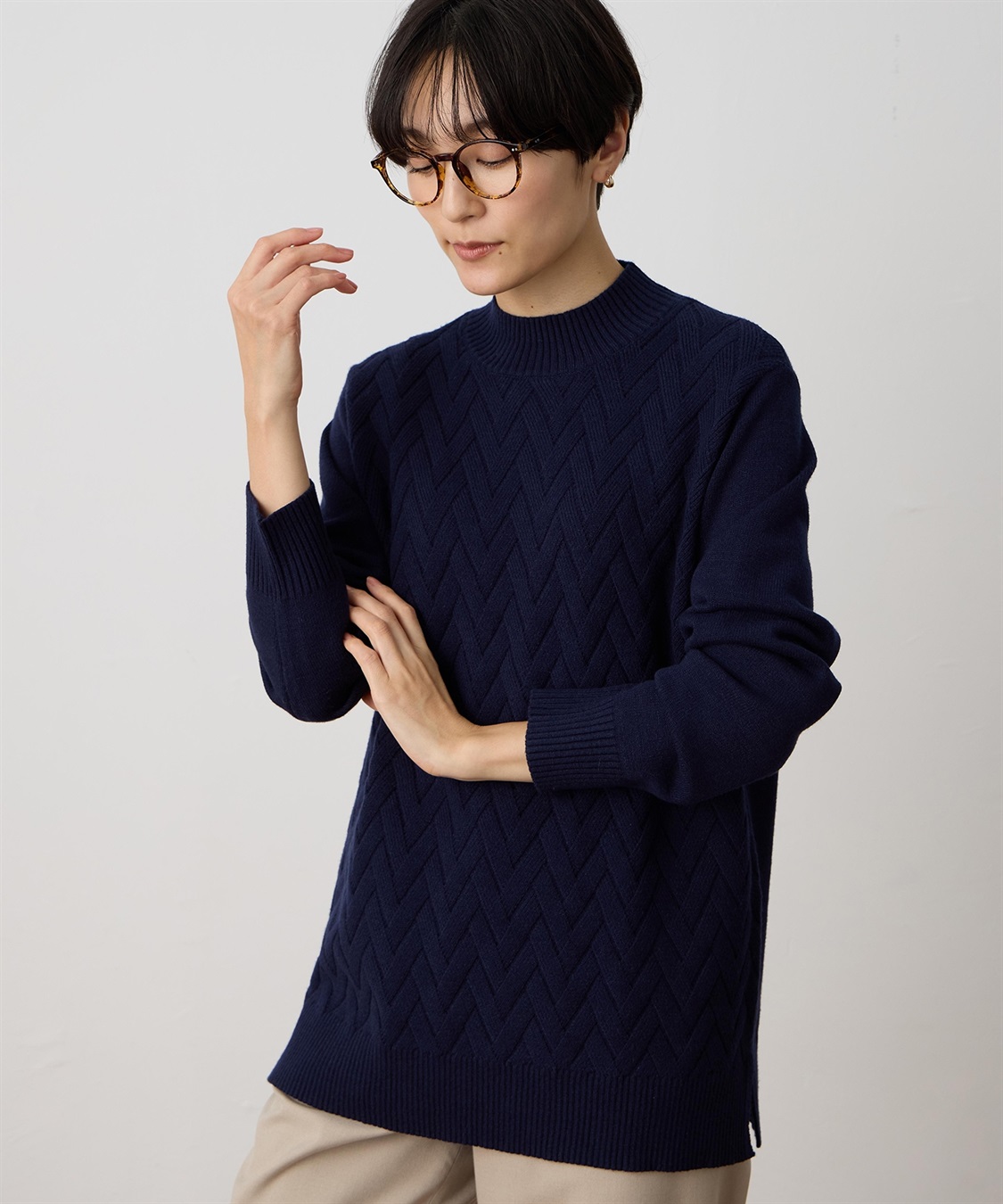 DECOY ヘリンボーンニットプルオーバー【ハンドウォッシャブル】_main
